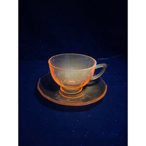 Vintage Amber Depression Glass Fostoria “Fairfax” Tea Cup & Saucer Set | circa 1